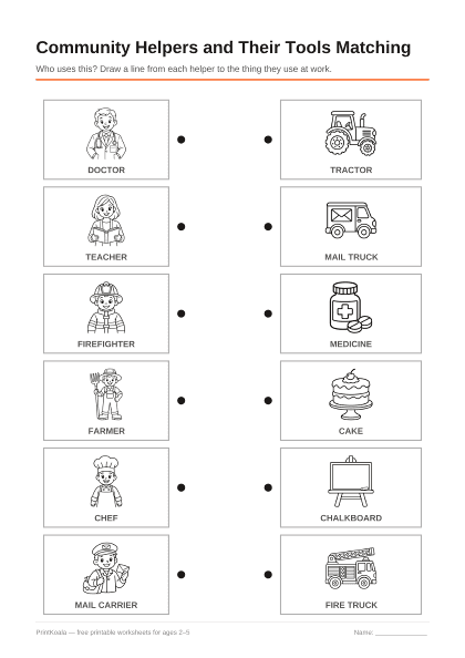 Preview of the Community Helpers and Their Tools Matching printable worksheet