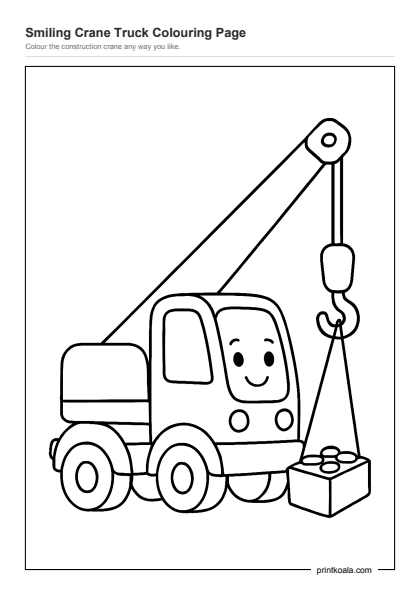 Preview of the Smiling Crane Truck Colouring Page printable worksheet