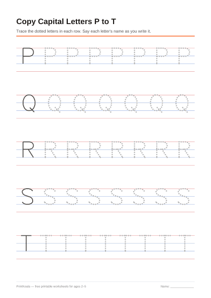 Preview of the Copy Capital Letters P to T printable worksheet