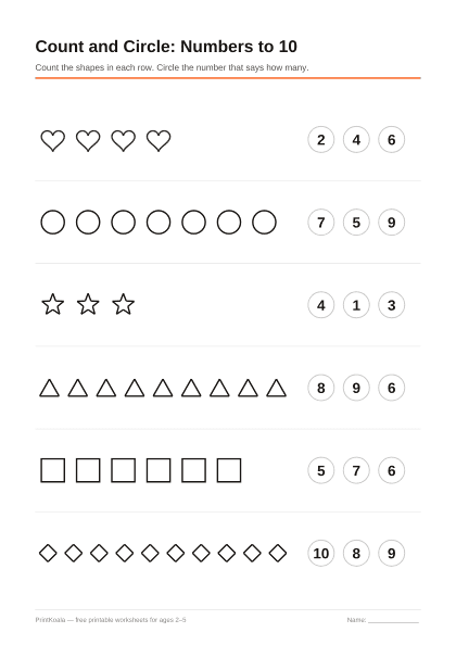 Preview of the Count and Circle: Numbers to 10 printable worksheet