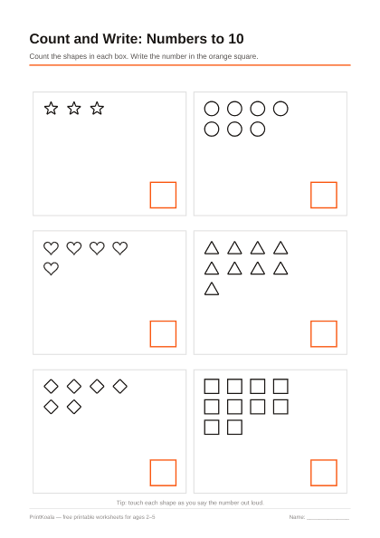 Preview of the Count and Write: Numbers to 10 printable worksheet