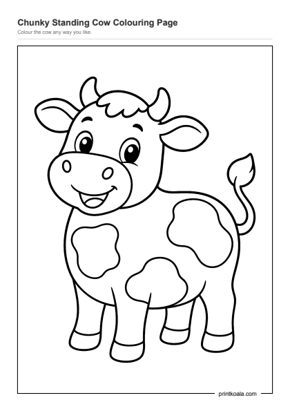 Preview of the Chunky Standing Cow Colouring Page printable worksheet