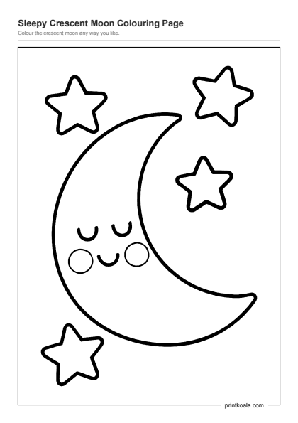 Preview of the Sleepy Crescent Moon Colouring Page printable worksheet