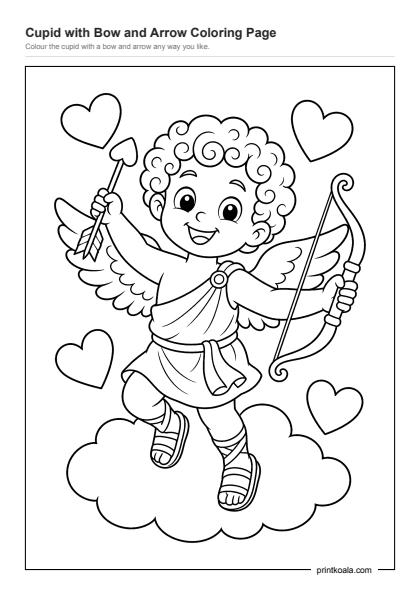 Preview of the Cupid with Bow and Arrow Coloring Page printable worksheet