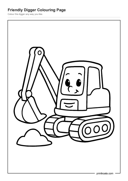 Preview of the Friendly Digger Colouring Page printable worksheet
