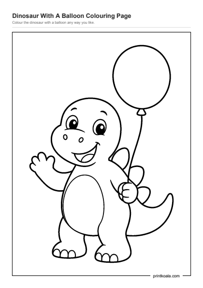 Preview of the Dinosaur With A Balloon Colouring Page printable worksheet
