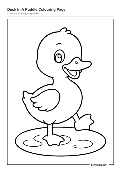 Preview of the Duck In A Puddle Colouring Page printable worksheet