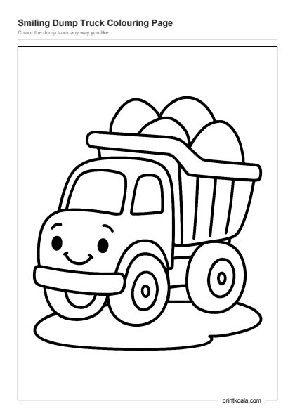 Preview of the Smiling Dump Truck Colouring Page printable worksheet