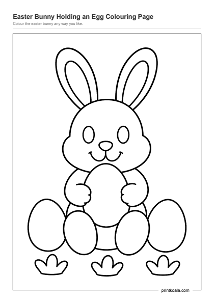Preview of the Easter Bunny Holding an Egg Colouring Page printable worksheet