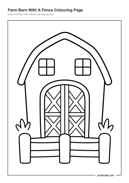 Preview of the Farm Barn With A Fence Colouring Page printable worksheet
