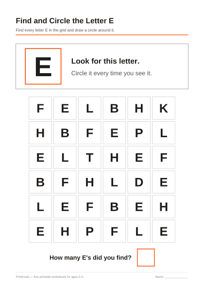 Preview of the Find and Circle the Letter E printable worksheet
