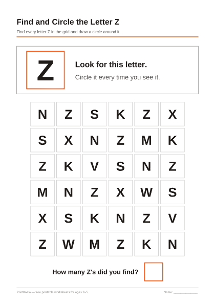 Preview of the Find and Circle the Letter Z printable worksheet