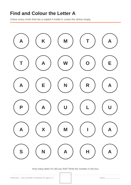 Preview of the Find and Colour the Letter A printable worksheet