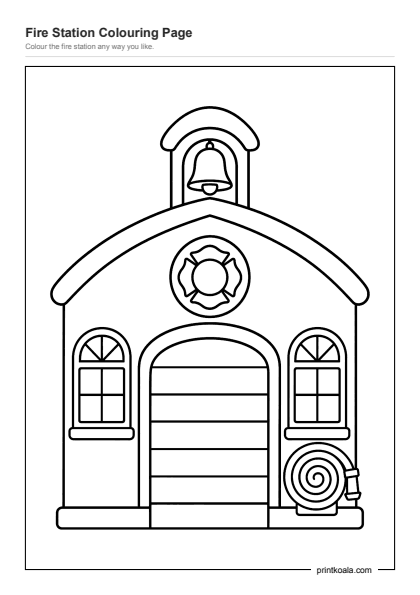 Preview of the Fire Station Colouring Page printable worksheet