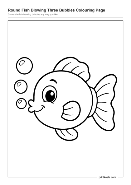 Preview of the Round Fish Blowing Three Bubbles Colouring Page printable worksheet