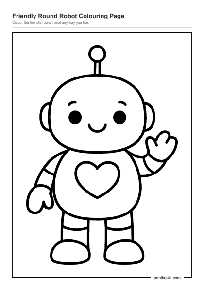 Preview of the Friendly Round Robot Colouring Page printable worksheet