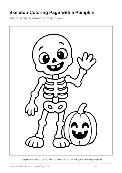 Preview of the Skeleton Coloring Page with a Pumpkin printable worksheet