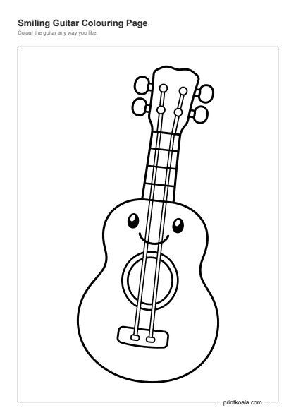 Preview of the Smiling Guitar Colouring Page printable worksheet