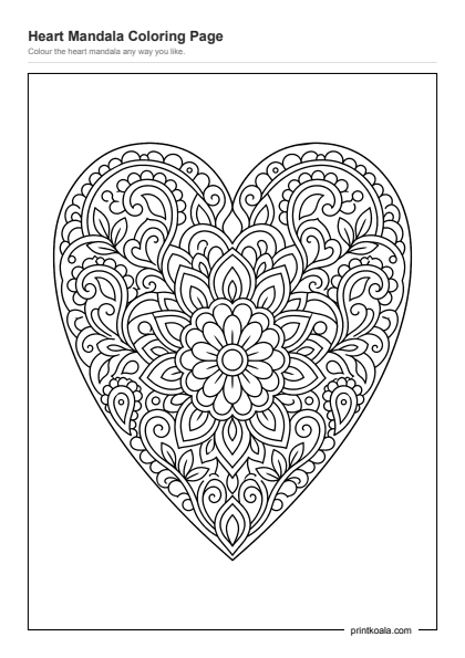 Preview of the Heart Mandala Coloring Page printable worksheet
