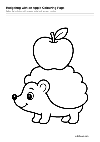 Preview of the Hedgehog with an Apple Colouring Page printable worksheet