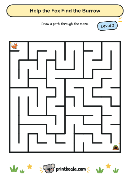 Preview of the Help the Fox Find the Burrow — Level 3 printable worksheet