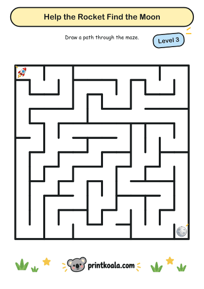 Preview of the Help the Rocket Find the Moon — Level 3 printable worksheet
