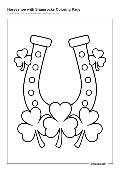 Preview of the Horseshoe with Shamrocks Coloring Page printable worksheet