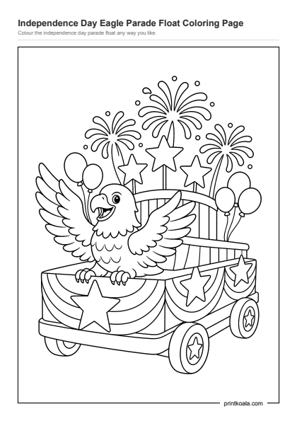 Preview of the Independence Day Eagle Parade Float Coloring Page printable worksheet