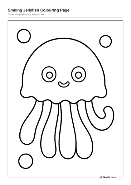 Preview of the Smiling Jellyfish Colouring Page printable worksheet