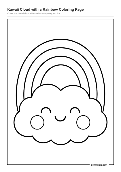 Preview of the Kawaii Cloud with a Rainbow Coloring Page printable worksheet