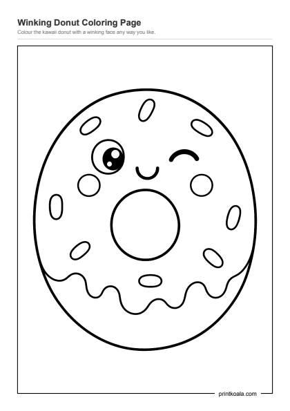 Preview of the Winking Donut Coloring Page printable worksheet