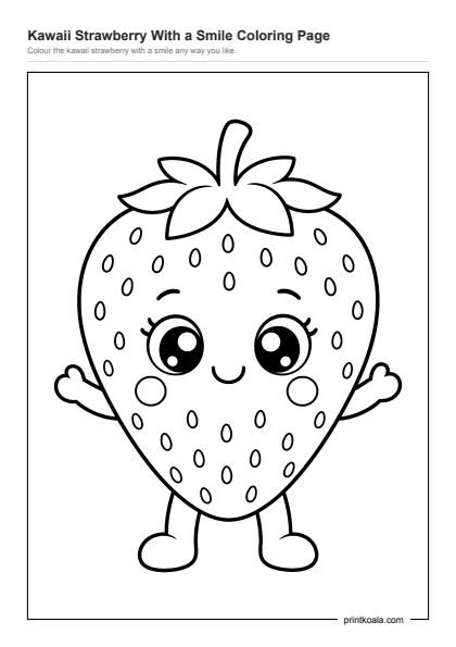 Preview of the Kawaii Strawberry With a Smile Coloring Page printable worksheet