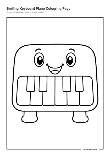 Preview of the Smiling Keyboard Piano Colouring Page printable worksheet