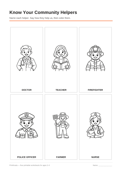 Preview of the Know Your Community Helpers printable worksheet