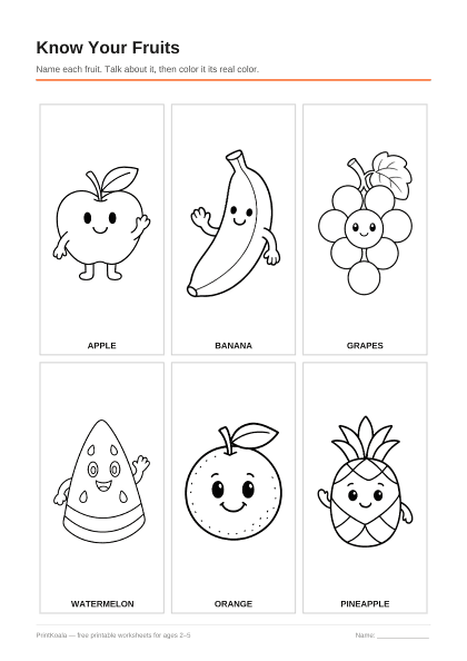 Preview of the Know Your Fruits printable worksheet