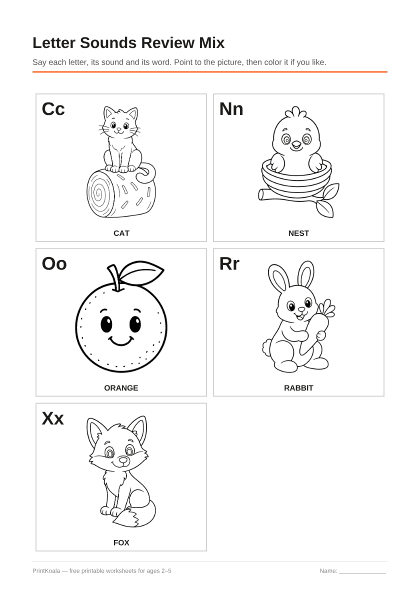 Preview of the Letter Sounds Review Mix printable worksheet