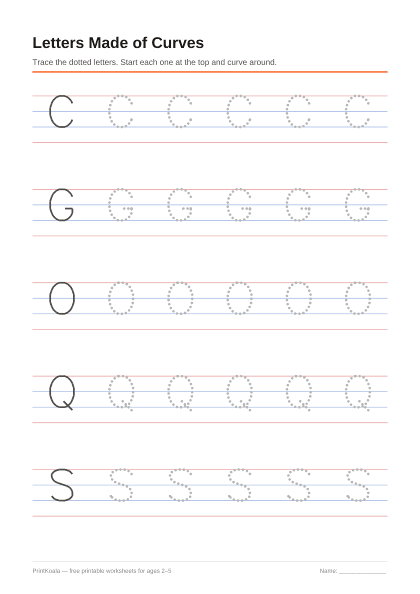 Preview of the Letters Made of Curves printable worksheet