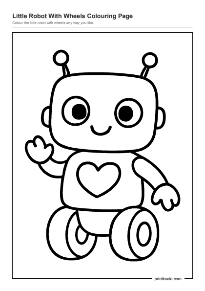 Preview of the Little Robot With Wheels Colouring Page printable worksheet