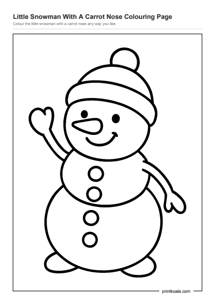 Preview of the Little Snowman With A Carrot Nose Colouring Page printable worksheet
