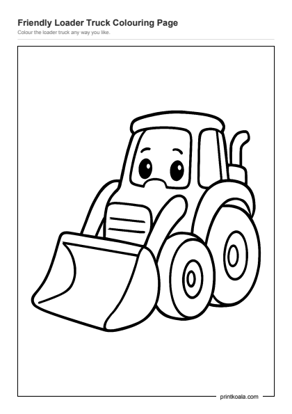 Preview of the Friendly Loader Truck Colouring Page printable worksheet
