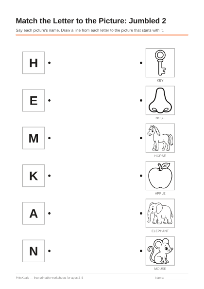 Preview of the Match the Letter to the Picture: Jumbled 2 printable worksheet