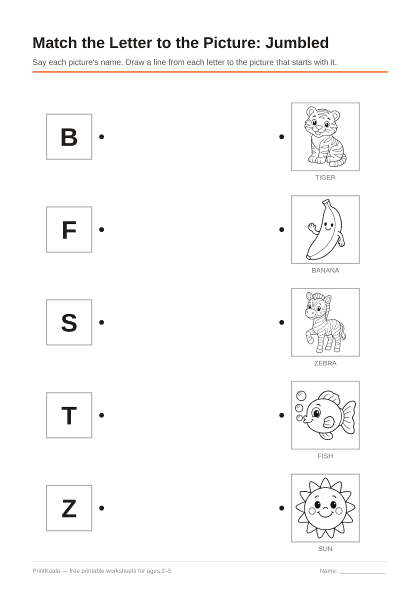 Preview of the Match the Letter to the Picture: Jumbled printable worksheet