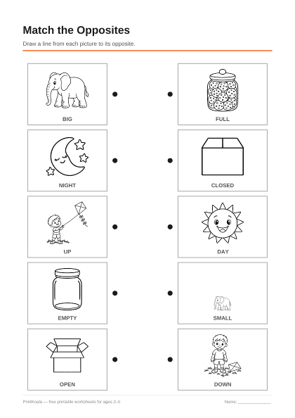 Preview of the Match the Opposites printable worksheet