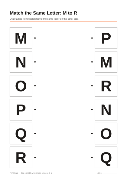 Preview of the Match the Same Letter: M to R printable worksheet