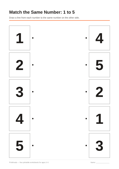 Preview of the Match the Same Number: 1 to 5 printable worksheet