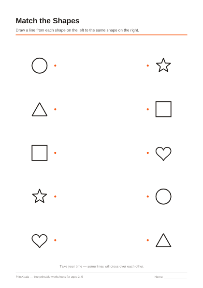 Preview of the Match the Shapes printable worksheet