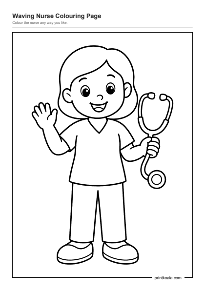 Preview of the Waving Nurse Colouring Page printable worksheet