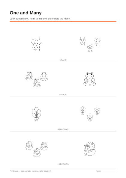 Preview of the One and Many printable worksheet