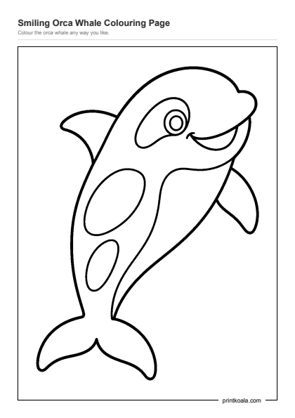 Preview of the Smiling Orca Whale Colouring Page printable worksheet