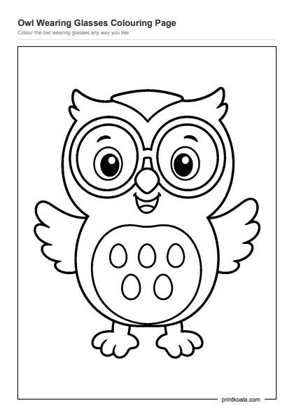 Preview of the Owl Wearing Glasses Colouring Page printable worksheet